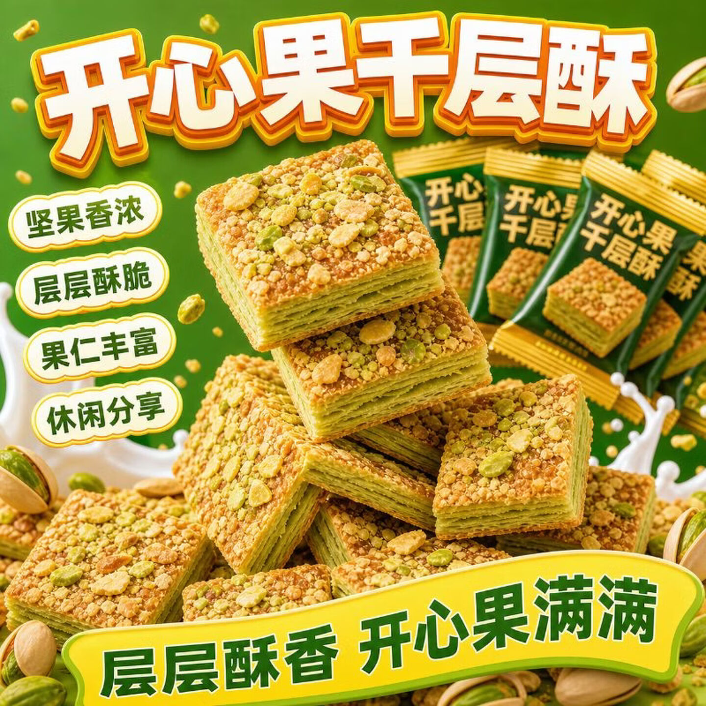 开心果千层酥独立包装酥脆可口休闲解馋小零食坚果酥性饼干下午茶