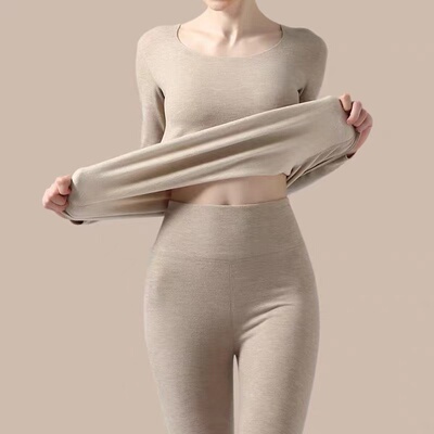 日本蚕丝德绒发热保暖内衣女冬季内搭打底衫低领无痕秋衣秋裤套装