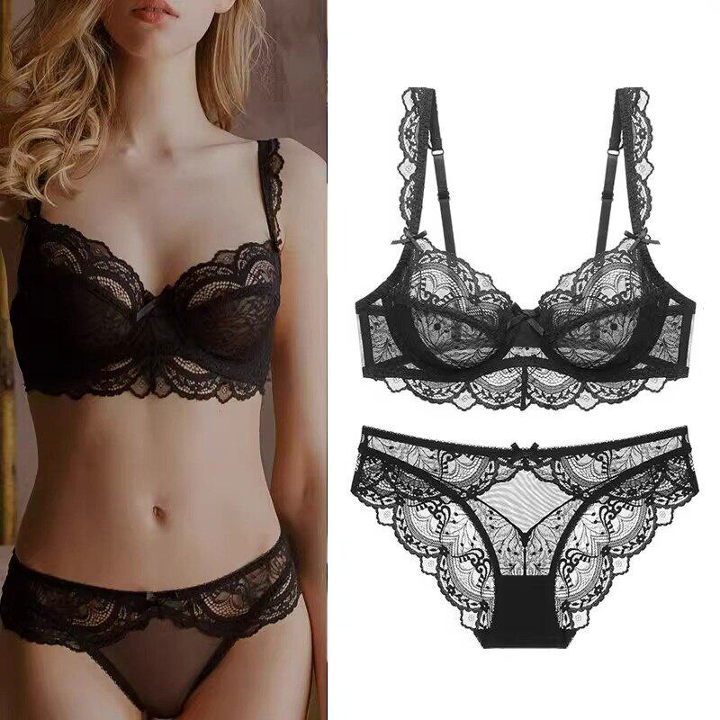 维多利亞超薄聚拢透气文胸防下垂蕾丝边性感少女内衣套装大胸显小