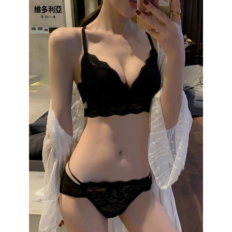 维多利亞美背内裤内衣女薄款套装性感小胸聚拢文胸罩新款蕾丝新款