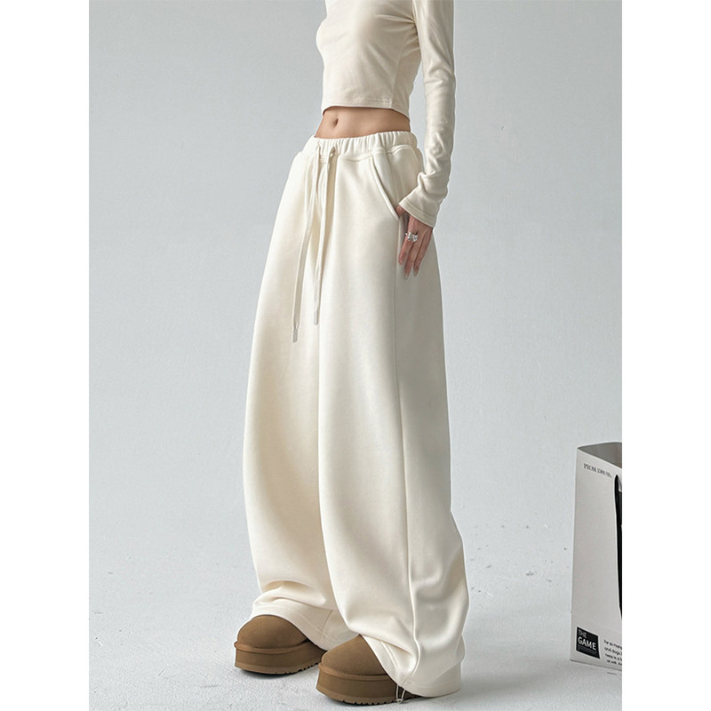 米兰风MDCW加绒加厚运动裤女秋冬季2025新款宽松休闲直筒阔腿卫裤