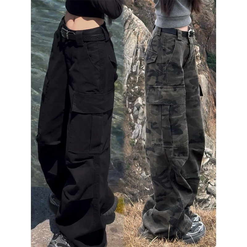 米兰风MDCW复古黑色工装裤女秋季新款梨形身材高腰显瘦运动阔腿裤