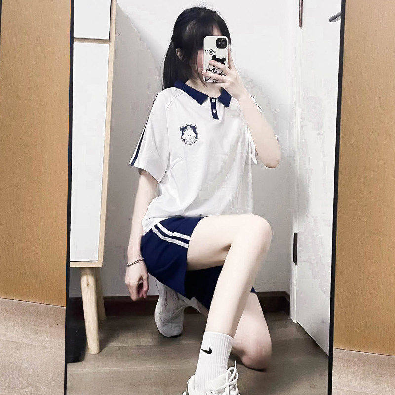 米兰风MDCW中考体育纯棉运动服套装女夏装休闲学生跑步短裤学院风