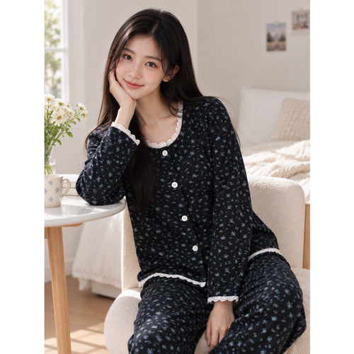 维多利亞26新款韩系小碎花睡衣女纯棉春秋可外穿高智感松弛家居服