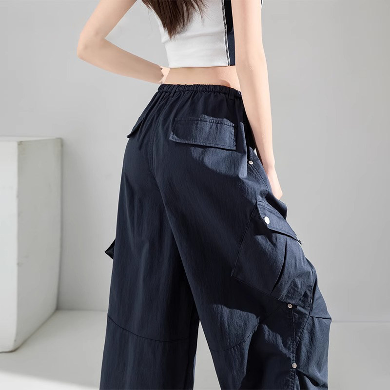 MDCW米兰风藏青色速干工装裤女夏季新款2025年阔腿休闲伞兵运动裤