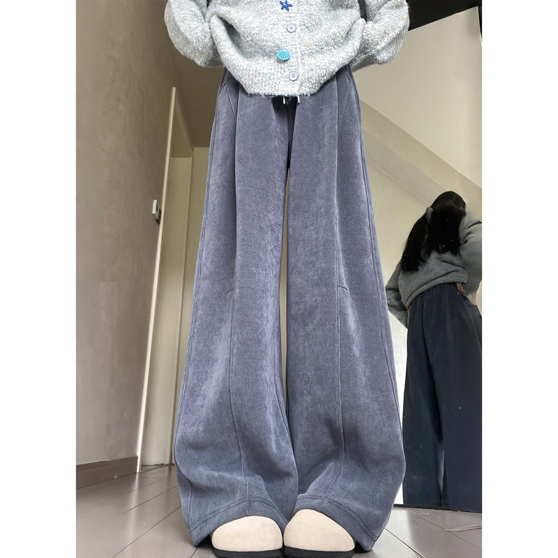 米兰风MDCW灰色拼接弯刀运动裤女秋2025新款灯芯绒卫裤垂感阔腿裤