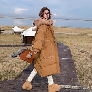 Next Alice俏皮减龄小熊连帽羽绒服女2025冬季中长款拼接保暖外套