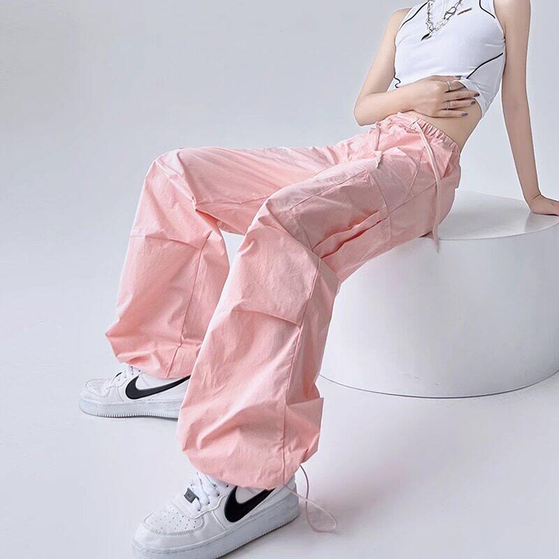 英国DGKP美式冰丝速干工装裤女款2026春夏新款粉色裤子阔腿长裤