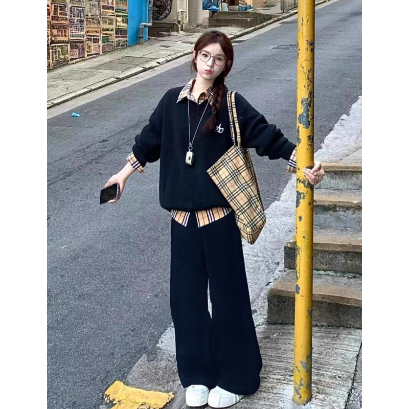 英国DGKP复古巨好看运动套装女秋polo假两件卫衣韩系高级感休闲套