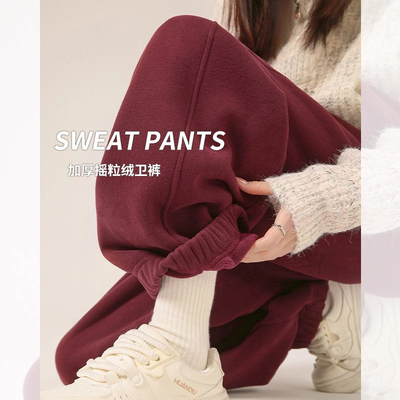 英国DGKP摇粒绒防风运动裤女秋冬季加绒加厚保暖外穿棉裤束脚卫裤