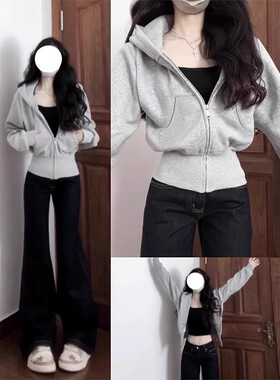 Native road灰色短款连帽卫衣女2025 开春新款外套修身正肩上衣