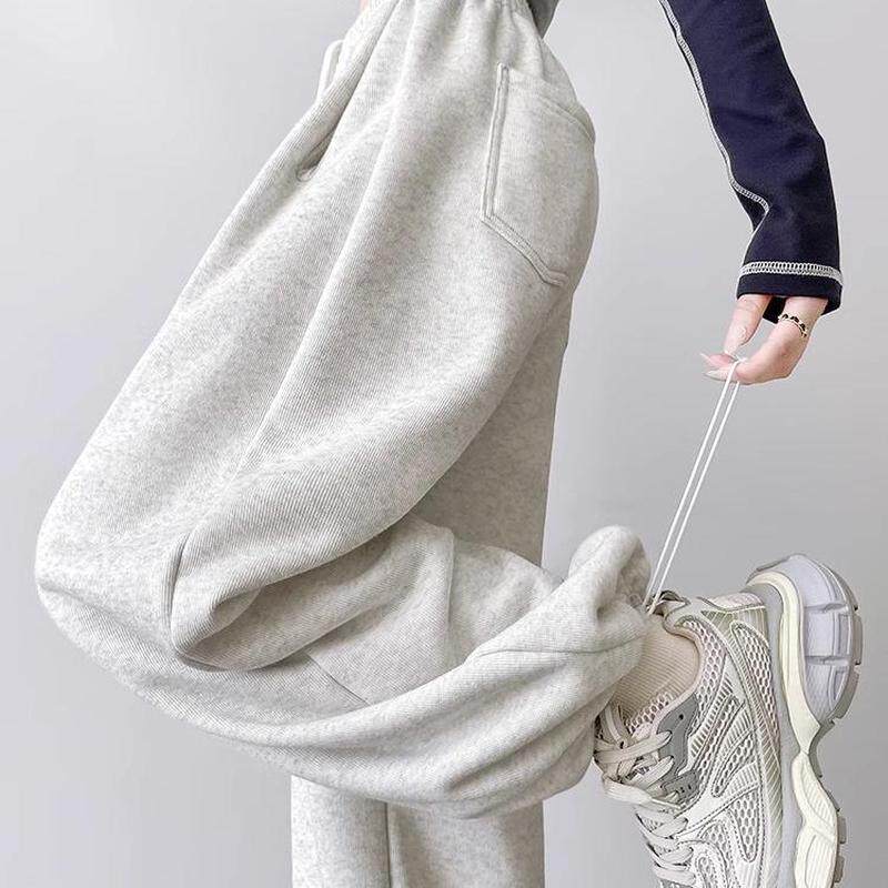 英国DHWA垂感宽松运动裤女2025春秋冬新款阔腿束脚休闲小个子卫裤