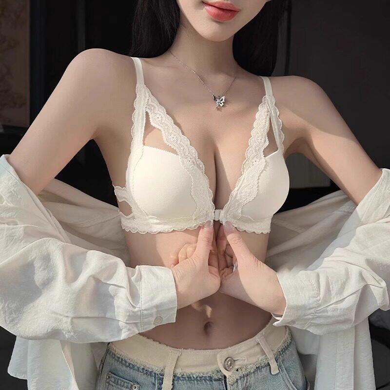 维多利亞慕姿~前扣美背内衣女~小胸聚拢显大性感纯欲蕾丝文胸
