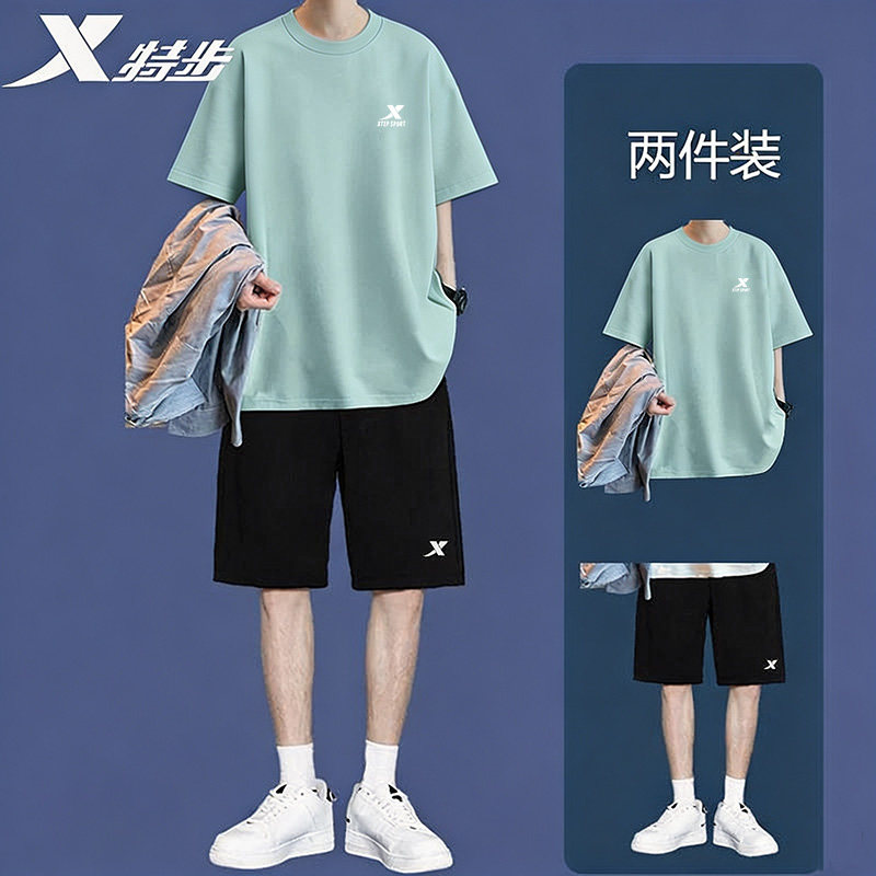 特步健身速干男运动套装图片