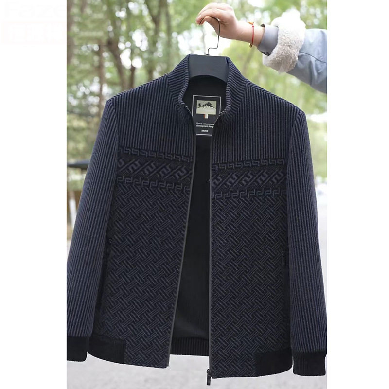 男士立领雪尼尔夹克休闲时尚夹克男士新款外套春秋季加绒爸爸外套