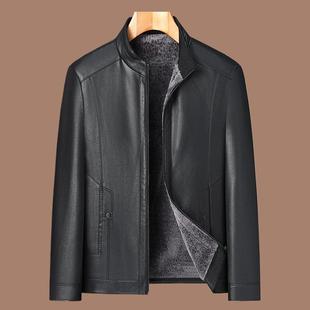 皮外套保暖夹克棉服皮码爸爸加厚加绒秋商务冬季轻加绒加大棉衣装