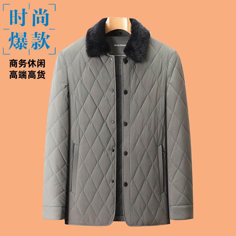 中老年男棉衣秋季爸爸装短款棉袄绗缝桑蚕丝衬衫棉服外套