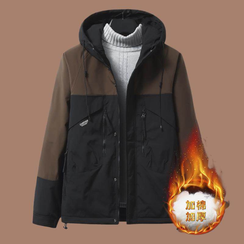 简约冬季男式新款运动胖子棉外套加棉男士帽工装加大连码休闲夹克