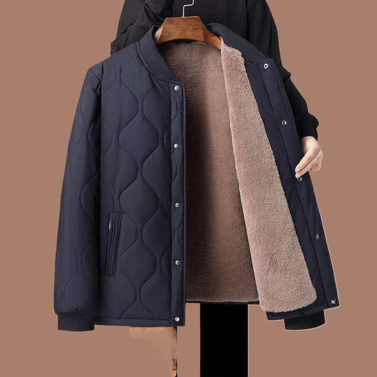 秋抖音爆款爸爸冬装加绒加厚棉袄外套中年老人男士夹克冬季保暖