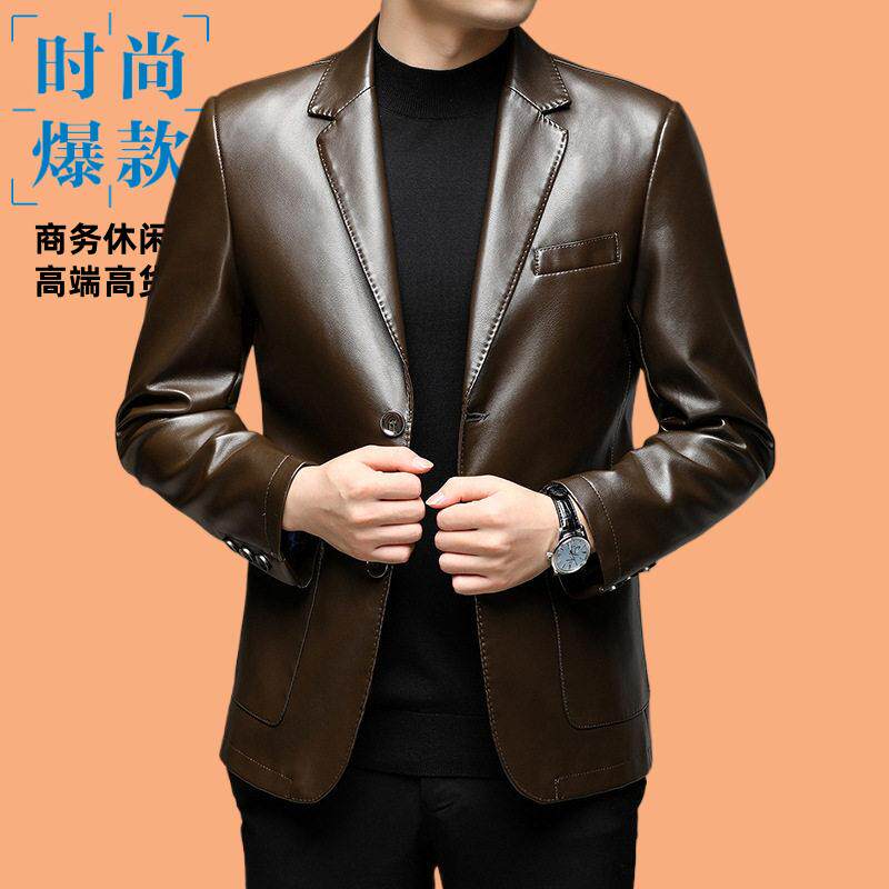 流行新款皮西服男士皮衣春季薄款皮衣外套皮西装男皮夹克外套