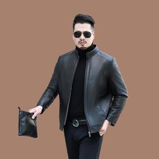 爸爸轻加大皮保暖加绒外套码冬季棉衣棉服加厚商务皮秋装夹克加绒