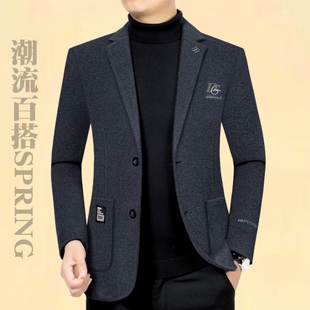 外套西服加厚男装品牌中年西装冬季男士款厚秋冬装磨毛法兰绒加绒