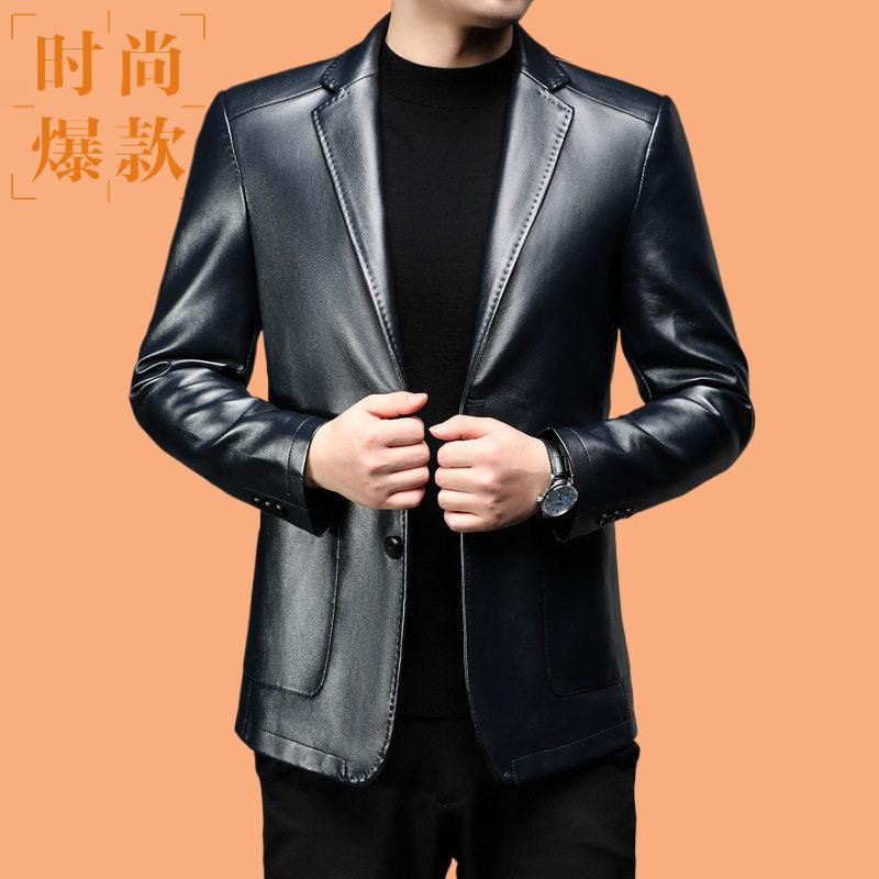 秋季男式西服外套中年加仿皮皮衣
