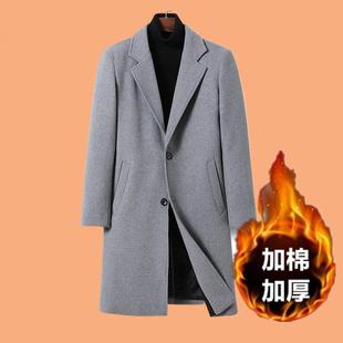 加厚中长款冬季呢子男大衣修身加绒男秋韩版青年羊绒毛呢风衣