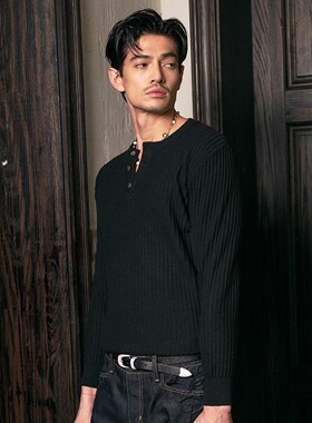 GLACIERBOY|老钱静奢感亨利领纯银定制扣抽条针织衫男士打底