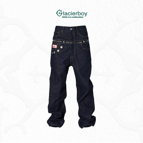 GLACIERBOY直筒拉链原色牛仔裤