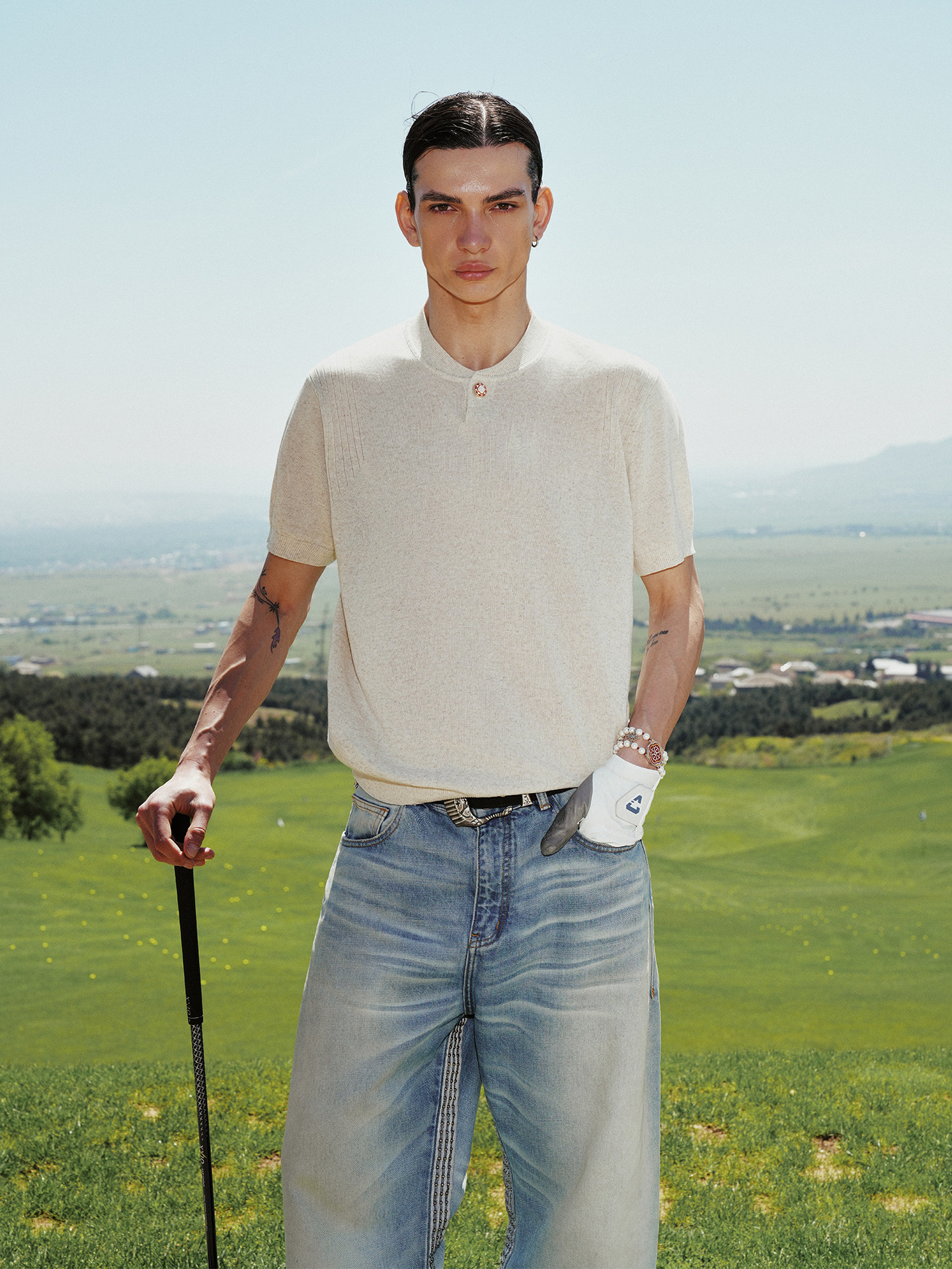 GLACIERBOY | Cloud Luxury Linen Series Enamel Buckle Linen Lyocell Blended Knitted Round Neck Short Sleeve T-Shirt