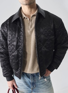 GLACIERBOY|黑色定制压花绗缝夹棉静奢双面穿外套内里皮草