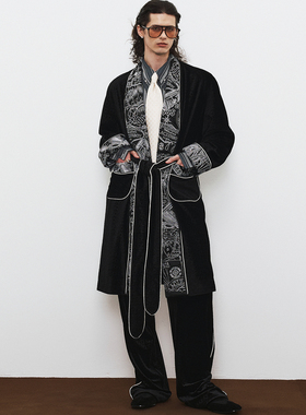 GLACIERBOY|冬季加厚男士高级老钱风丝绒刺绣烧花长款可外穿睡袍