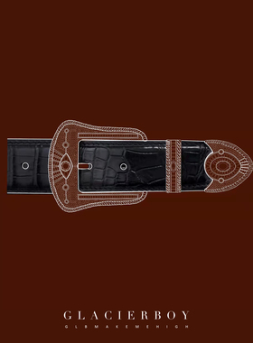 EGLB丨西部风格密镶钻重工扣头天然鳄鱼皮皮带