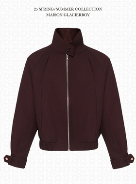GLACIERBOY丨雅奢暗红色立领夹克丨哈灵顿版型内里丝光外套