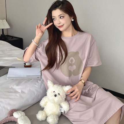 MOTIE末帖懒人懒熊裙长裙宽松版本亲肤家居服睡衣睡裙卡通印花夏