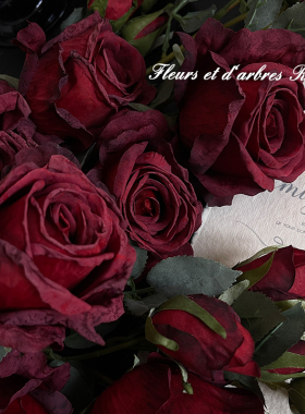 法式焦边牡丹仿真花束红玫瑰餐桌装饰花卉假花插花艺摆件绢花单枝