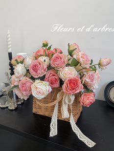 高端彷生花焦边玫瑰人造花假花母亲节毕业花束打开花篮礼品花束