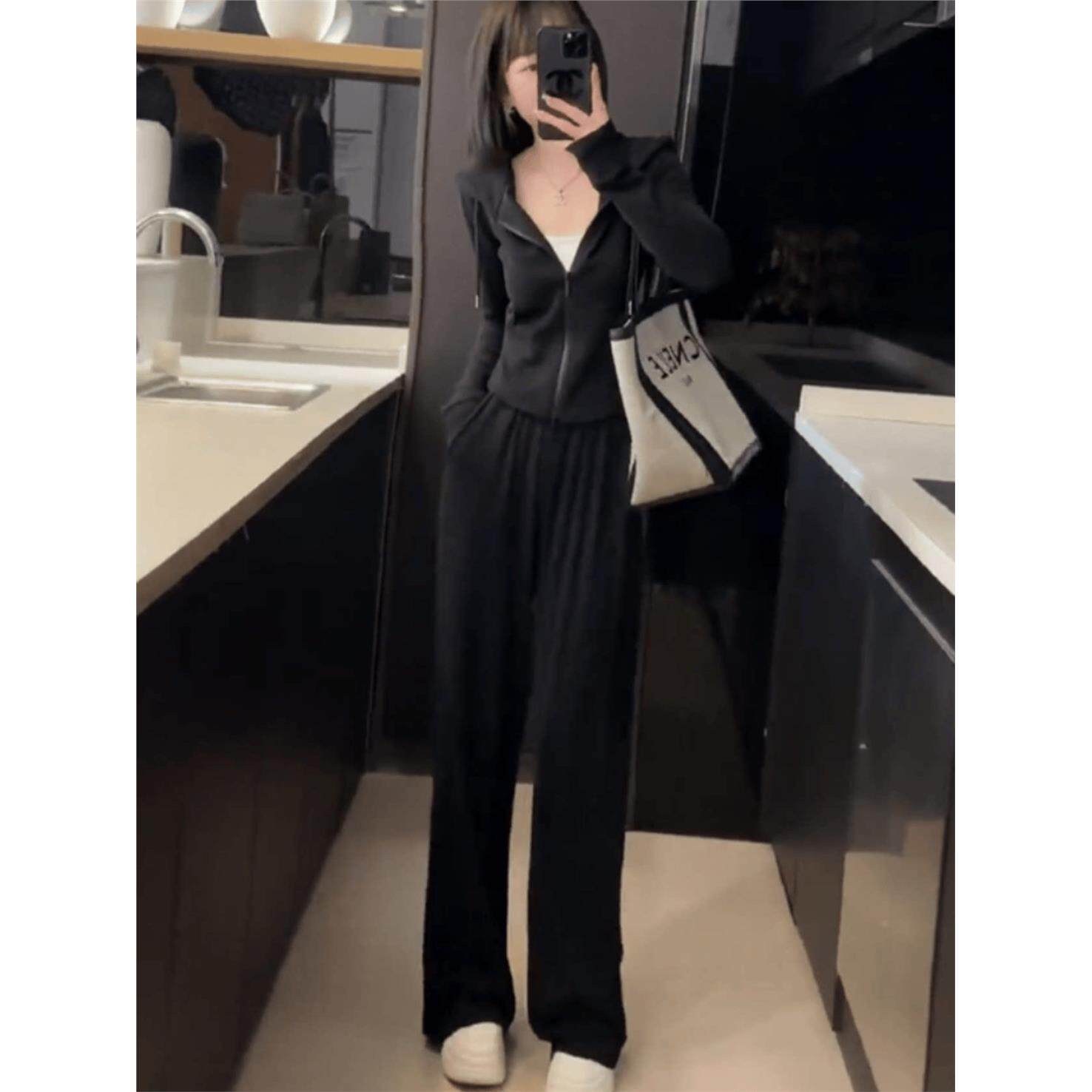 小个子穿搭运动休闲 套装女秋季2025新款爆款连帽运动衫阔腿裤两