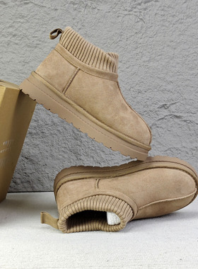 在售36990卢布 厚底真皮真毛户外雪地靴女鞋加绒短靴加厚保暖棉鞋