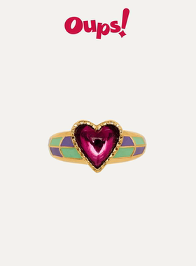 【新年礼物】oups田曦薇孙千同款紫眼爱心戒指复古撞色宝石戒指女