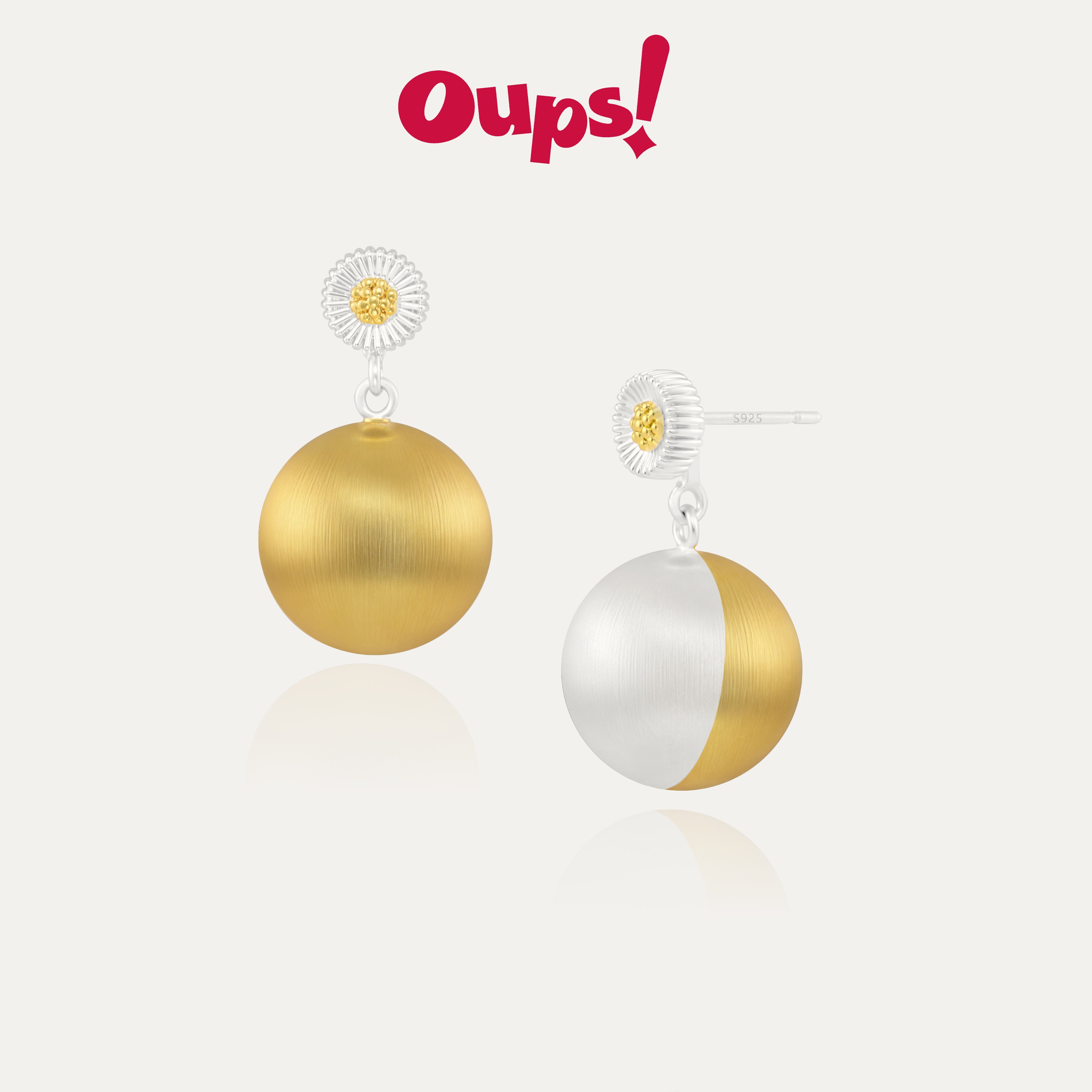 【新品】Oups!克洛里斯之露耳环金银双色圆球吊坠耳饰多戴925银女