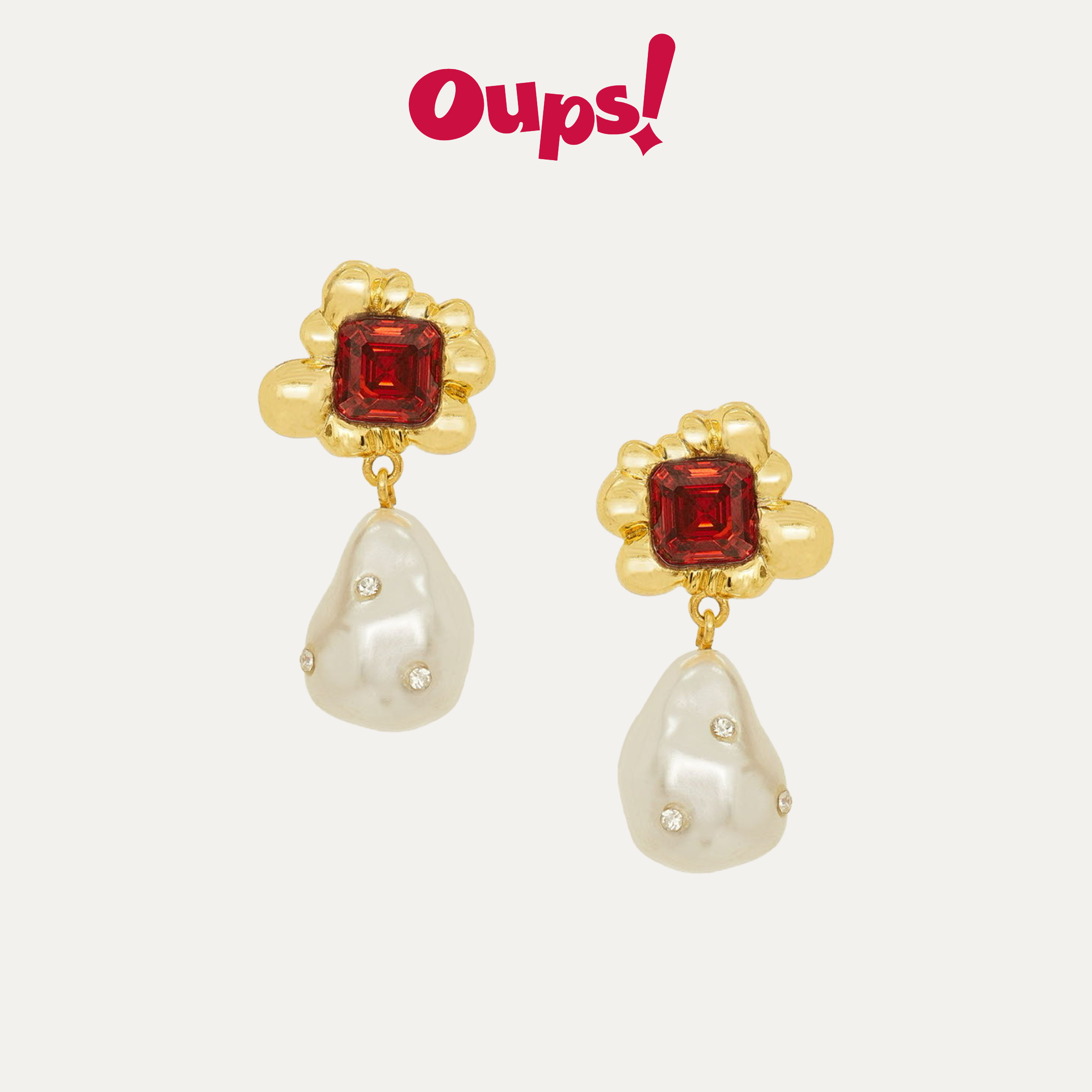 Oups张紫宁同款流金方钻珍珠耳环