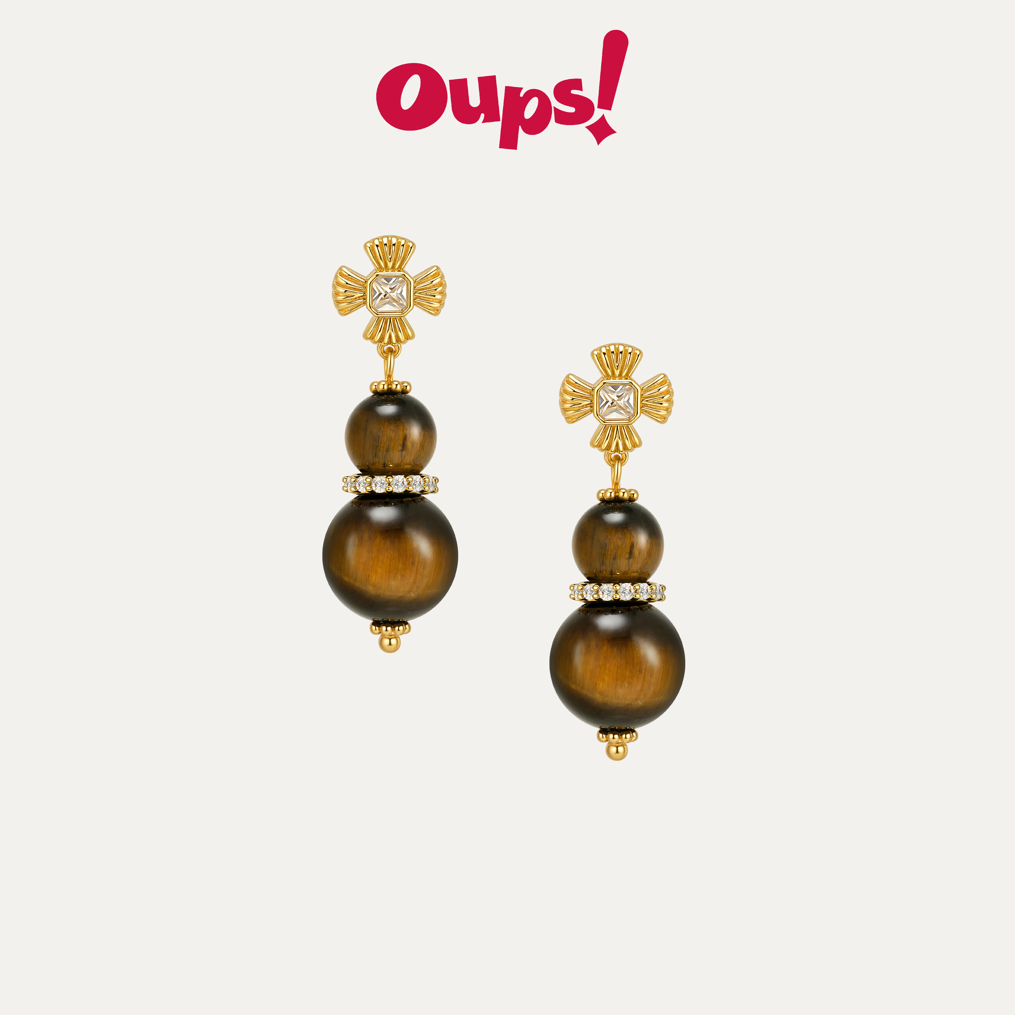 oups阿瑙宝珠耳环虎眼石镶钻耳饰