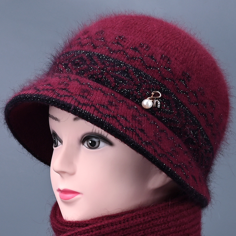 盆帽女保暖加绒妈妈冬季毛线帽