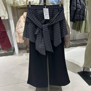 2025年冬季新品新款休闲女装橡筋腰喇叭针织长裤R154236047以纯