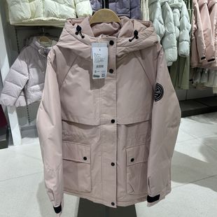 2025年冬季新款女装宽松连帽插肩开襟厚中长羽绒服R154215067以纯