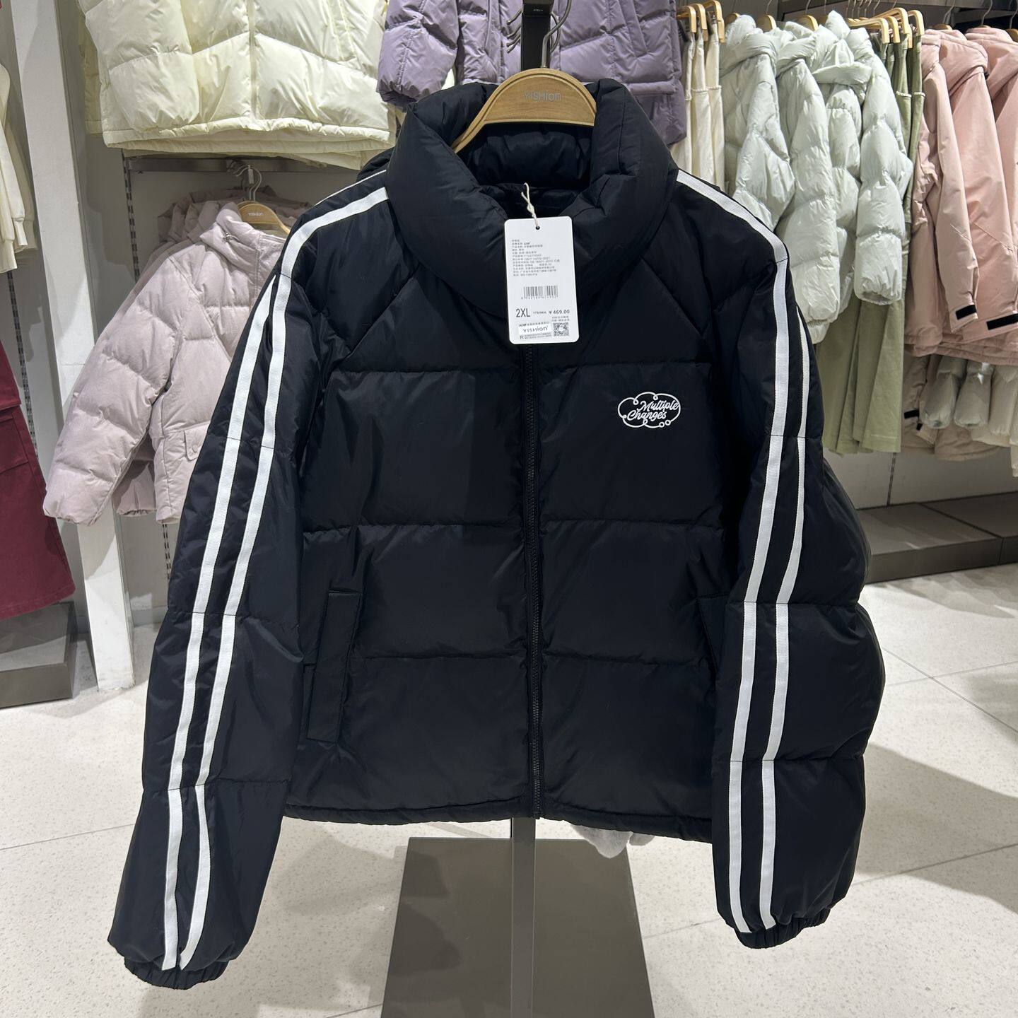 2025年冬季新款女装梭织宽松立领插肩开襟厚羽绒服F154215063以纯