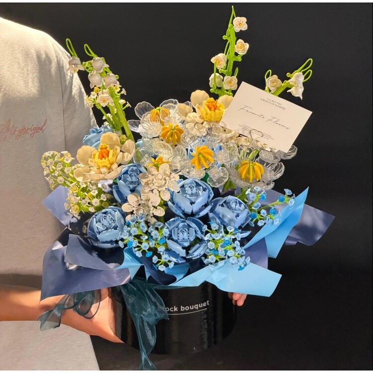 高颜值24支蓝玫瑰积木永生花束礼物生日手工diy拼装女生送男友