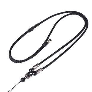 纯银吊坠绳手工编织银饰项链绳高档挂绳翡翠和田玉坠黑曜石绳子